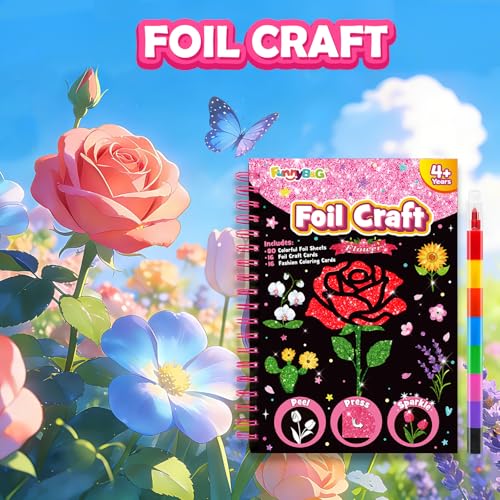 FUNNYB&G Foil Art Craft Kit for Kids, Sparkly Birthday Gift Toy for Girls - style: Flower