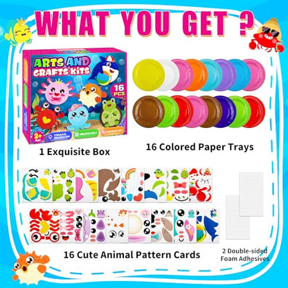 16 Pack Arts and Crafts for Kids Toddler DIY Animal Paper Plate Art Gifts - style: ocean