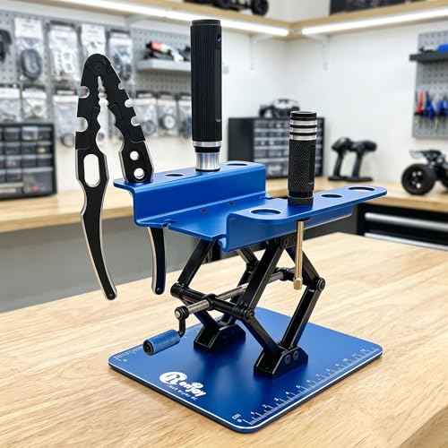 RC Stand Lift Lower with 3-Slot Screw Tray for 1/8 1/10 1/12 Scale, Blue - color: Blue, With 3-slot Screw Tray