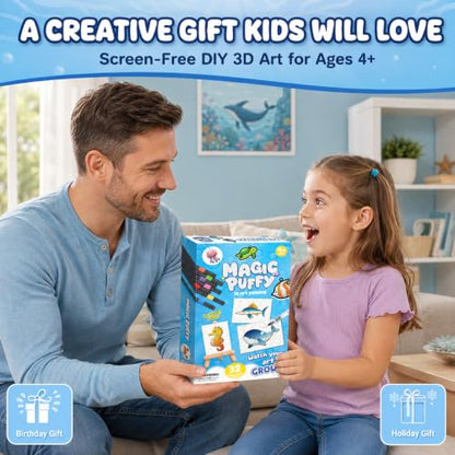 MZYTOZA Magic Foam Texture Painting Kit - 3D Art Craft Magic Puffs Paint Kit, 15 Mess-Free Paint by Number Craft for Kids (Blue) - color: Blue