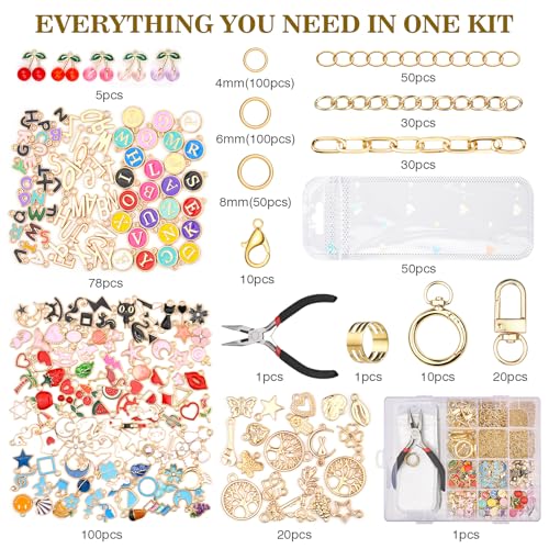 656Pcs Keychain Making Kit: Gold Jewelry Making Supplies, DIY Crafts bulk