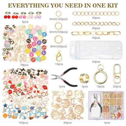 656Pcs Keychain Making Kit: Gold Jewelry Making Supplies, DIY Crafts bulk