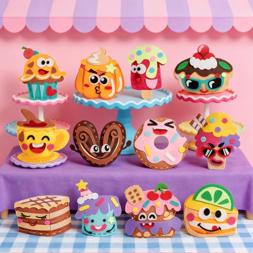 Toylink DIY Sewing Kit for Kids Ages 4-12, 12 Dessert Felt Craft Kit with Pre-Punched Holes, Blunt Plastic Needles, Cotton Stuffing - First Sewing Kit STEM Learning Toys for Girls Boys Birthday Gift - style: Dessert 2