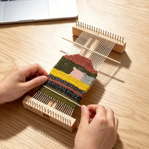 WEBEEDY 3 Styles Adjustable Tapestry Weaving Loom with Expandable 1.4cm/3.5in to 4.6cm/11.8in Wooden Frame, Weaving Comb and Needle for Tapestry Art Yarn Weaving Projects Home Decoration