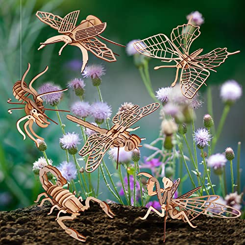 calary 3D Wooden Puzzle Simulation Animal Dinosaur Assembly DIY Model Toy for Kids and Adults,Set of 6 - style: E-Insect Assembly