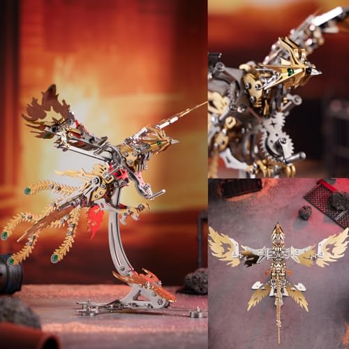 OreilleStar 3D Metal Ornithopter Puzzles for Adults Model Kits: DIY Assembly Mechanical Phoenix Stainless Steel Animal Bird Toy Building Block Birthday Gifts for Men Women (Gold Phoenix) - style: Gold Phoenix