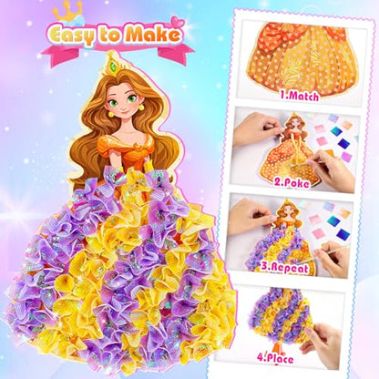 MDINGTD Poke Art Princess Craft Kits - DIY Magical Princesses, Mess-Free Creative Activity Arts and Crafts for Kids Ages 3-12, Birthday Christmas Gifts & Party Favors for Girls & Boys - style: Magical Princesses