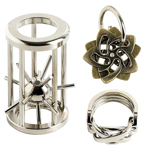 3 PCS Metal Brain Teaser Puzzles Set for Present Gift - color: Metallic Color(combination 1)