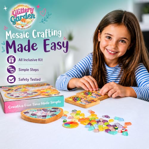 Glittery Garden Mosaic Craft Kit to Decorate Coaster with Glass Tiles - style: Mosaic Craft Kit