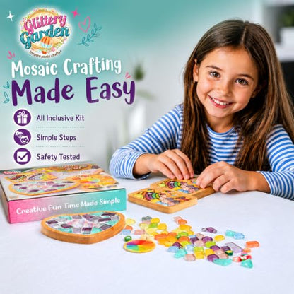Glittery Garden Mosaic Craft Kit to Decorate Coaster with Glass Tiles - style: Mosaic Craft Kit