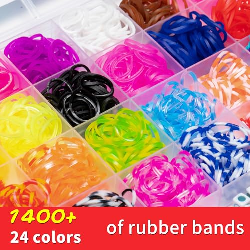 XKDOUS 24 Colors Rubber Band Bracelet Kit, Rubberband Bracelet Making Kit - color: 24 Colors 1400+