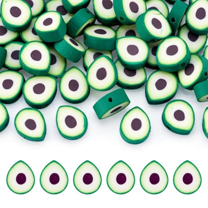 Elecrelive 50Pcs Avocado Polymer Clay Spacer Beads Green Fruit Clay Beads Food Slice Charms 11.5x9x5mm for Necklace Bracelets Earrings Key Chains Making - color: Green Avocado