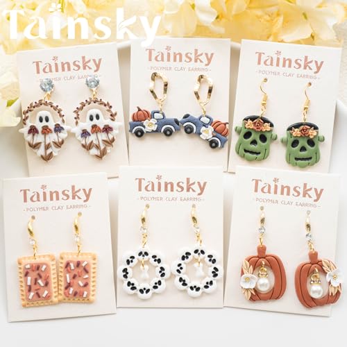 Tainsky Halloween Polymer Clay Cutters for Earrings Making, 19 Shapes for Fall Jewelry Clay Cutters (B) - color: Set B