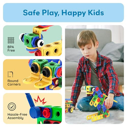 PicassoTiles 201pc STEM Learning Block Construction Kit with Power Drill and Clickable Ratchet Educational Engineering Toy Set Kids Age 3 Plus Preschool Activity Creative Play with Idea Book PTN201 - color: 201pcs Transformation