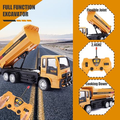 Jiakora Remote Control Dump Truck for Kids, 2.4GHz RC Construction Vehicle with LED Lights, 45° Dumping Function, 2 Rechargeable Batteries, Toy Truck for Boys Girls 3 4 5 6 7 8 Years Old - style: Dump Truck