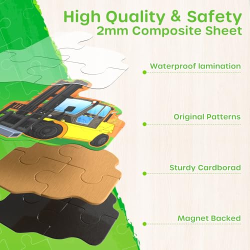 SYNARRY Construction Vehicle Toys Magnetic Puzzles for Kids Ages 3-5