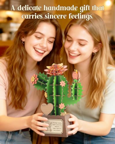 3D Puzzles for Adults, Cactus DIY Wooden Flowers Building Kit - style: Cactus