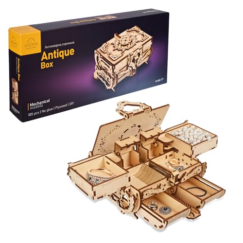 UGEARS Antique Box, Model Kit, 3D Puzzle, Wooden Model Kits for Adults Puzzle, Box DIY Kits for Adult Mechanical Models Brain Teaser