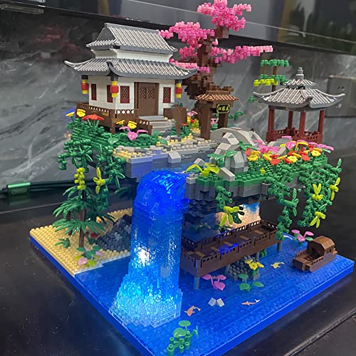 Peach Blossom Spring Utopia Building Blocks Set (3661Pcs) Famous Chinese Fable Architecture with 2 Figures & String Lights Educational Toys Micro Bricks for Kids Adults - color: Peach Blossom Spring