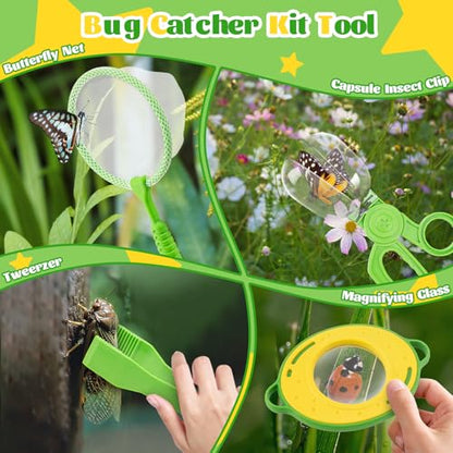 Bug Catching Kit for Kids 3-5: 17 PCS Bug Catcher Kit with Magnifying Glass - color: Green