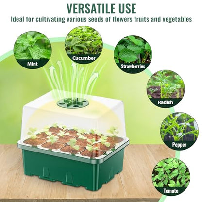 Seed Starter Tray with Grow Light, 5 Pack 60 Cells Seed Starter kit with Humidity Dome and Base, Plant Seedling Trays Indoor Greenhouse Gardening (Green 5 Pack) - color: Green 5 Pack