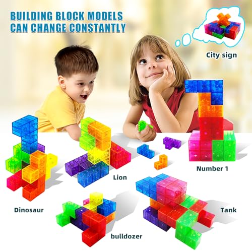 Kids Magnetic Building Blocks Magic Magnetic 3D Puzzle Cubes Set of 14 Multi Shapes with 108 Guide Cards, Parent-Child Interactive Children's Educational Toys - color: 14color