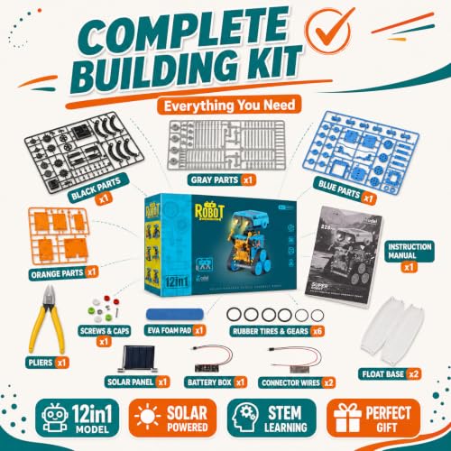 STEM Solar Power Robots Toys for Boys Aged 8-12, 12 in 1 Educational Building Science Experiment Kit for Kids, Birthday Gifts for Aged 8 9 10 11 12 13 Boys Girls Teens