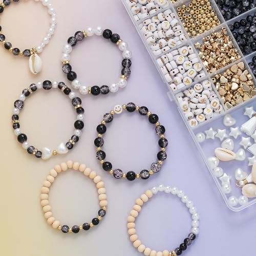 Xylise 6mm/8mm Crackle Glass Beads Bracelet Making Kit Crystal Glass Beads Jewelry Making Kit, Friendship Bracelet kit for DIY Crafts Gifts - color: Two-tone black