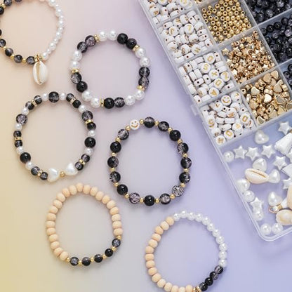 Xylise 6mm/8mm Crackle Glass Beads Bracelet Making Kit Crystal Glass Beads Jewelry Making Kit, Friendship Bracelet kit for DIY Crafts Gifts - color: Two-tone black