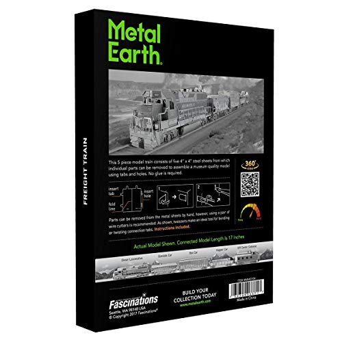 Fascinations Metal Earth Freight Train Box Gift Set 3D Metal Model Kit, Silver