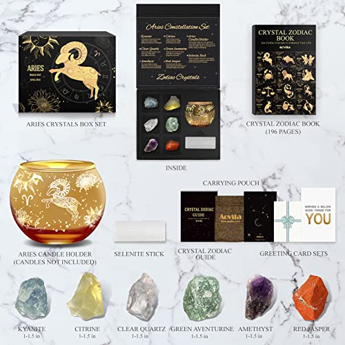 Aovila Aries Birthday Gifts for Women - Aries Candle Holder Crystals Birthstones Gifts Box Set - Zodiac Gifts Astrology Horoscope Gifts Birthday Gifts for Her Mother Sister Best Friends - color: Aries With Candle Holder