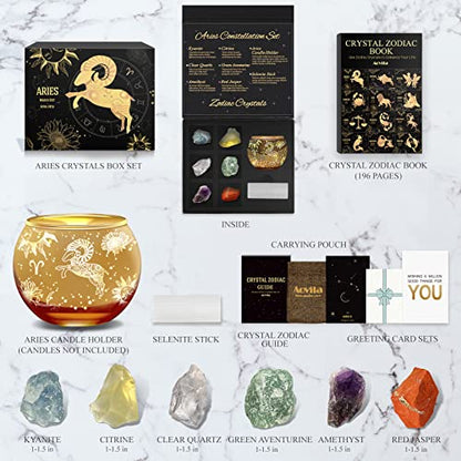 Aovila Aries Birthday Gifts for Women - Aries Candle Holder Crystals Birthstones Gifts Box Set - Zodiac Gifts Astrology Horoscope Gifts Birthday Gifts for Her Mother Sister Best Friends - color: Aries With Candle Holder