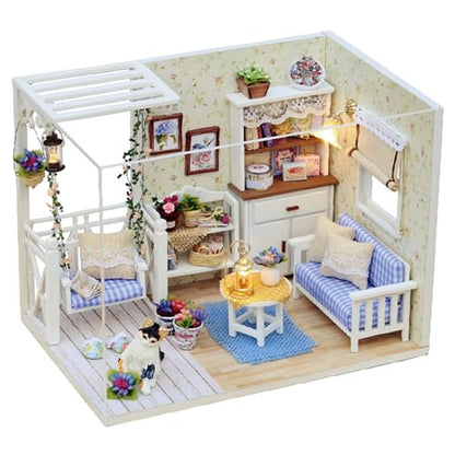 Miniature Dollhouse DIY Set with Decoration Furniture and LED Lights, Kitten Diary Style, 1;24 Scale DIY Dollhouse with English Instructions