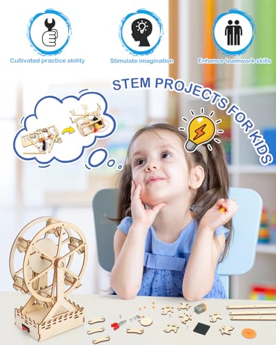 Poraxy 4 in 1 STEM Kits for Kids Ages 5-7 8-10 8-12,3D Wooden Puzzles, Science Project Model Craft Building Engineering Kit,STEM Toys for Ages 8-13,Birthday Gifts for Girls 6 7 8 9 10 11 12 Year Old