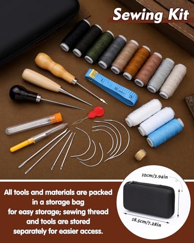 BAGERLA Heavy Duty Sewing Kit, Needle and Thread Kit with Upholstery Thread Needles Sewing Awl Seam Ripper for Car Seats Carpets Shoes Backpacks DIY Crafting