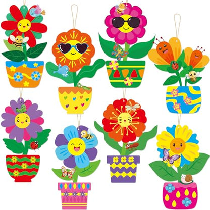 Fancy Land Spring Flower Craft Kit for Kids Make Your Own Flower Pot DIY Art Set Hanging Ornaments for Preschool Classroom Home Activities 24Pcs