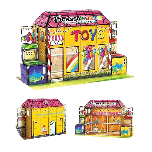 PicassoTiles 60pc Magnetic Building Block Magnet Tile Toy Shop Theme Pretend Play Construction Kit Reconfigurable Printed Structure Double-Sided Printing Education STEM Learning Playset Ages 3+ PTQ50 - color: Toy Shop