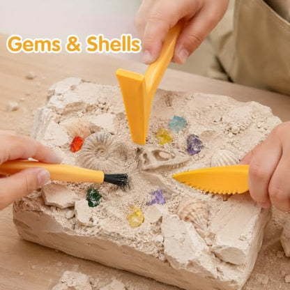 Dinosaur Excavation Dig Tool Kit for Kids, 8 Sets with Hammer Chisel Brush