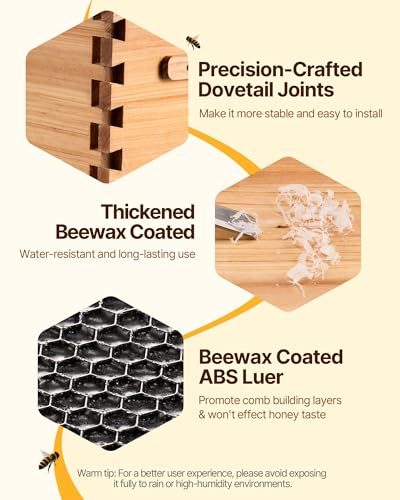 VEVOR Bee Hive 10 Frame Bee Hives Starter Kit, Beeswax Coated Fir Wood, 1 Deep + 1 Medium Bee Boxes Langstroth Beehive Kit, Transparent Acrylic Windows with Foundations for Beginners Pro Beekeepers - size: Deep Box x 1+ Medium Box x 1