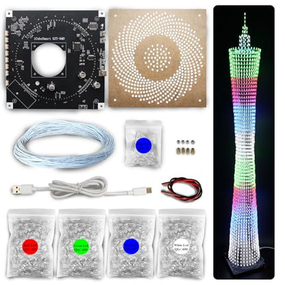 Led Canton Tower Model DIY Electronic Kit, LED Cube Model Handmade Soldering Project Kit, 64 LED Circles, Height 1 Meter. (GZT-64) - size: GZT-64