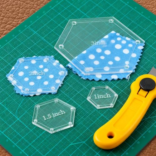 6pcs Hexagon Templates Quilting 1, 1.5, 2 3 4 5 Inch Quilting Templates for Cutting Patterns with 1/4 Inch Seam Allowance(Color:Clear)