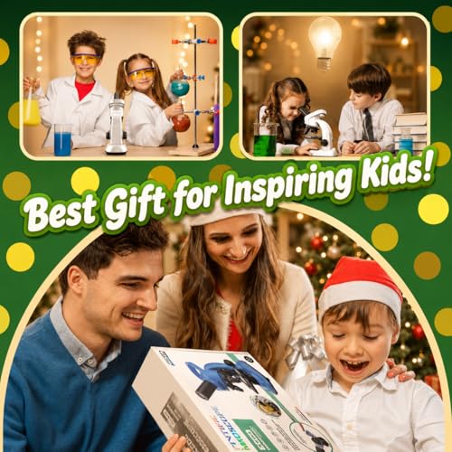 Kids Microscope Kit, 40X-1600X Beginner Microscope for Kids with LED Light, Prepared Slides, Phone Adapter and Lab Tools, STEM Science Toy for Ages 5-12