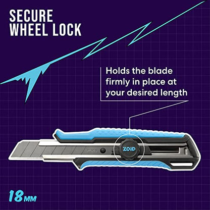 Zoid 18mm Snap Knife with TraX-Grip and Wheel Lock, High-Carbon Steel Black Blade, Retractable Box Cutter, Utility Knife for Cutting, 8-Segment Snap Blade, Textured Grip for Comfort and Stability - size: Single, style: 18mm Snap Knife with Wheel Lock