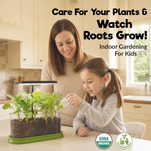 Kids Gardening Kit with LED Grow Light & Root Viewer - Kids Plant Growing Kit - Indoor Mini Garden Set - Vegetable & Herb Garden - Nature Craft for Kids - STEM Science Experiment - Grow Your Own Plant
