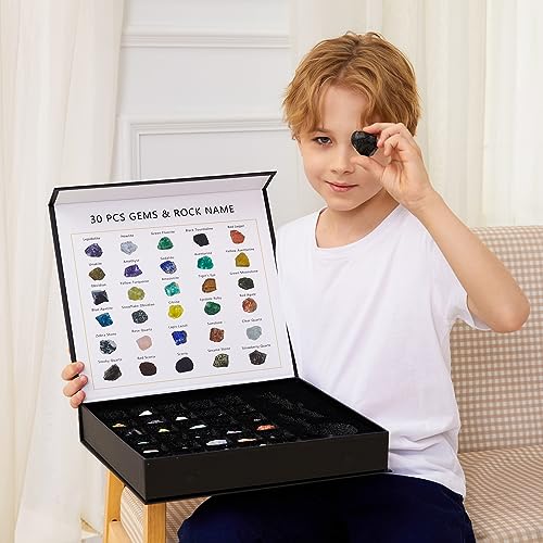 Rock Collection for Kids - 30Pcs Rocks, Gemstones & Crystals Kit