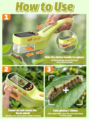 Acoath Microscope for Kids, Bug Catcher, 2.4" IPS Screen Bug Catching Kit - color: Lime Green
