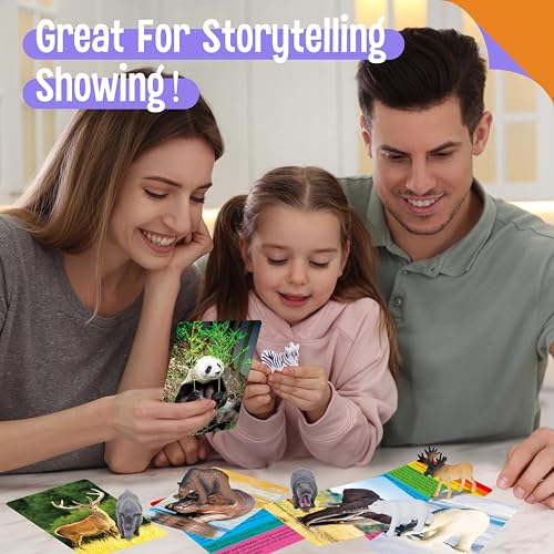 15 PCS Safari Animal Figurines with 15 Introducing Flashcards, Realistic Zoo Animal Figures Montessori Toys Science Educational Matching Game for Homeschool Preschool Toddler Kids - style: Wildlife Set (including cards)