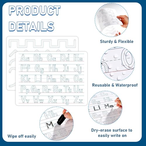 24Pcs Handwriting Practice Double Sided Cardboard for Students ABC Alphabet Tracing Dry Erase Whiteboard Letters Writing Paper Cardboard for Teacher Tool Portable Writing 12" x 9" - style: ABC Alphabet Tracing