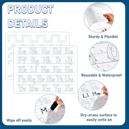 24Pcs Handwriting Practice Double Sided Cardboard for Students ABC Alphabet Tracing Dry Erase Whiteboard Letters Writing Paper Cardboard for Teacher Tool Portable Writing 12" x 9" - style: ABC Alphabet Tracing