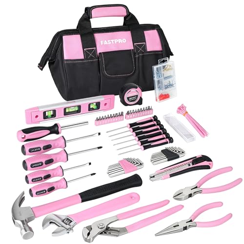 FASTPRO 215-Piece Pink Tool Set, Home Repairing Tool Set with Bag, Pink - color: Pink